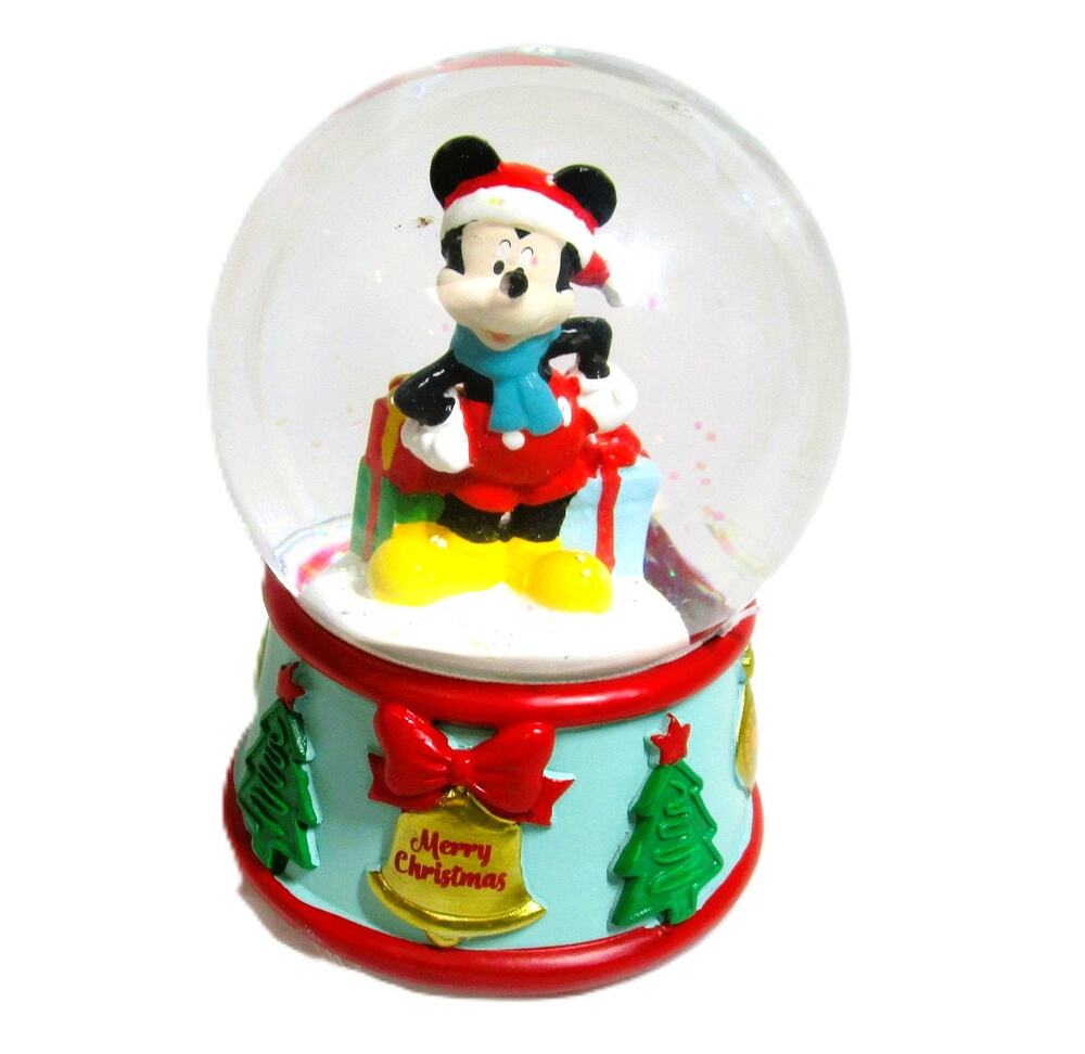 Disney Mickey Mouse Musical Christmas Snow Globe Jingle Bells Glass and Ceramic